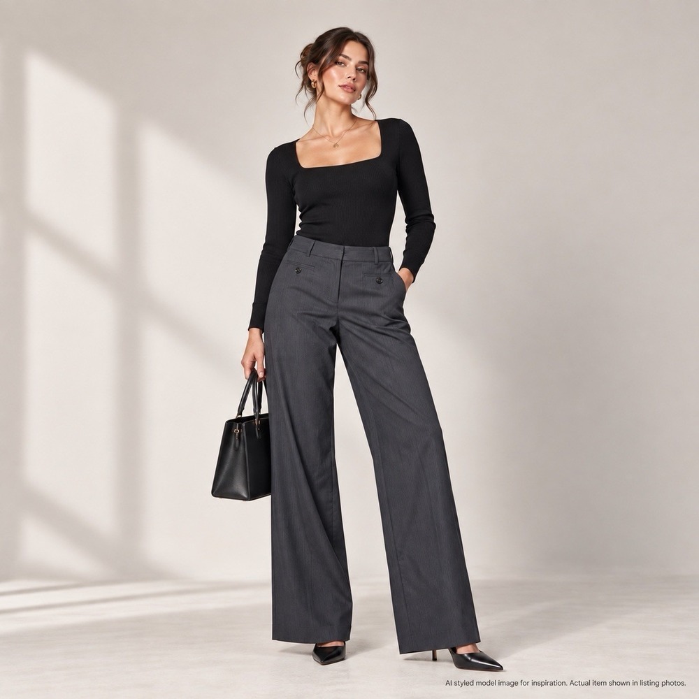 LOFT Wide-Leg Gray Dress Pants